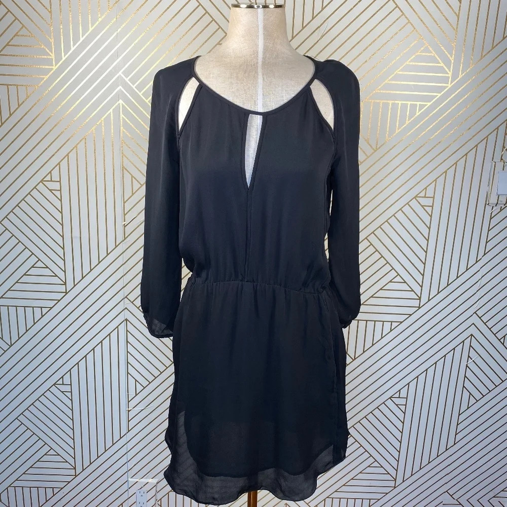 Aritzia Babaton Dress Silk Cutout Neckline Long Sleeve Pullover Black Size Small